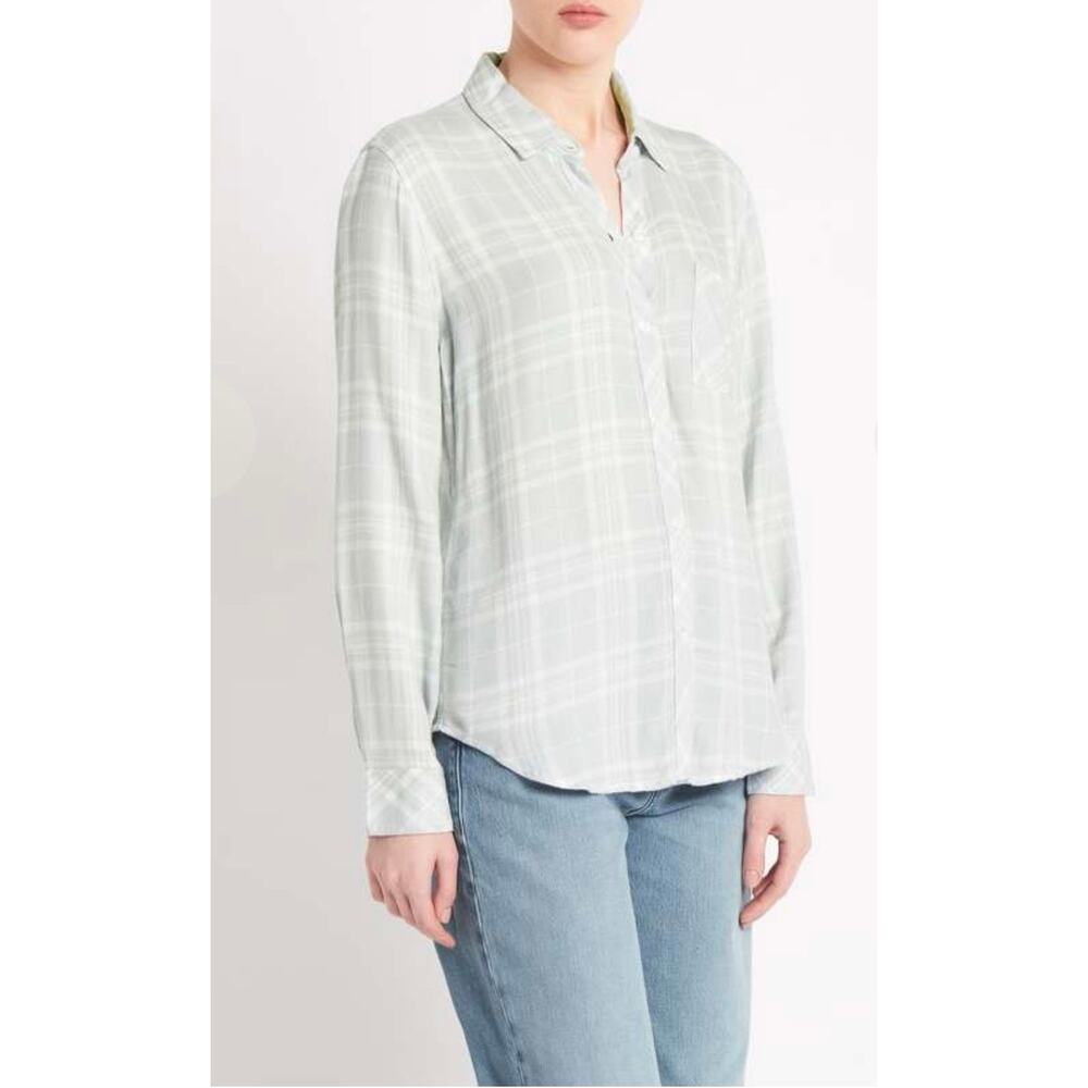 NWOT Rails Hunter Flannel Pastel Plaid Soft Rayon Button-Down Shirt Seafoam XS - Picture 12 of 12